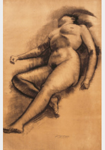 Liggend naakt / Reclining Nude, houtskool, gesigneerd midden onder charcoal, signed lower center 109 x 72 cm