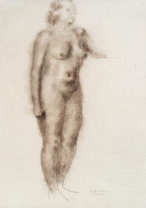 Staand naakt / Standing Nude conté en Siberisch krijt, gesigneerd rechts onder conté crayon and Siberian chalk, signed lower right 62 x 45 cm