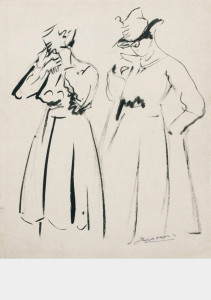 Twee staande figuren / Two Standing Figures Oostindische inkt, gesigneerd rechts onder Indian ink, signed lower right 42 x 33 cm