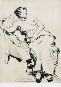 Vrouw in zetel / Woman in Chair Oost indische inkt, gesigneerd en gedateerd midden onder Indian ink, signed and dated lower center 42 x 30 cm, 1915