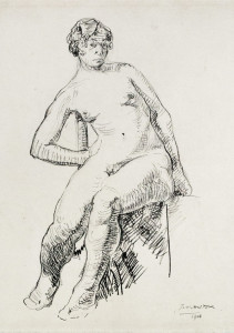 Zittend naakt / Sitting Nude Oost indische inkt, gesigneerd en gedateerd rechts onder Indian ink, signed and dated lower right 42 x 30 cm, 1916