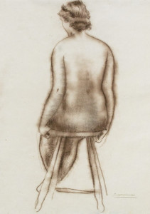 Zittend naakt / Sitting Nude Siberische inkt, gesigneerd rechts onder Siberian ink, signed lower right 60 x 44 cm